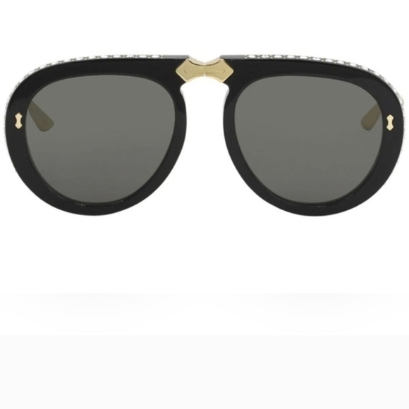 Gucci Accessories - Gucci Black & Gold Oversized Aviator Sunglasses